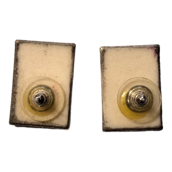 Unique Handcrafted Porcelain Rectangle Hand Painted and Fired Pieced Earrings - Picture 4 of 5